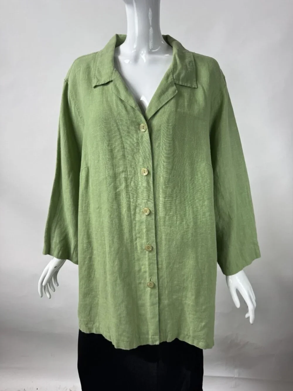 Harvé Benard Womens Plus Size 22W Green 100% Linen Button-Down Shirt Made In Ukr - Picture 10 of 16